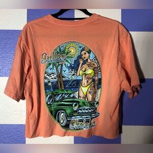 NWOT Sullen Art Collective Tropic Thunder Coral Cropped Tee - Size L